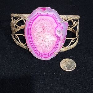 Pink Geode Gold Cuff Bracelet